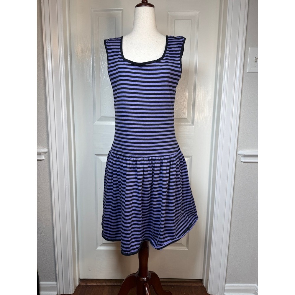 Esprit Sport Vintage 80s Striped Mini Dress Purple Black Cotton Sleeveless Large